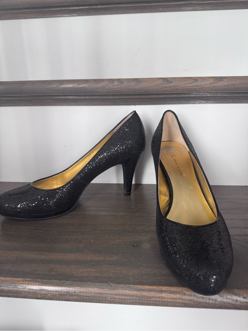 Anne Klein Black Sequin Mid-Heel Pumps